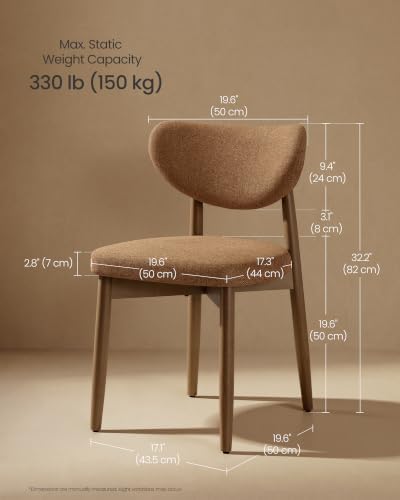 VASAGLE Wooden Dining Chairs Set of 2, Upholstered Kitchen Chairs