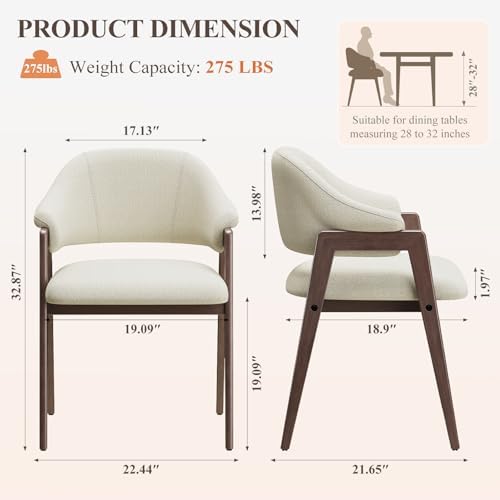 MALOL Wooden Dining Chairs Set of 2, Modern Fabric Upholstered Dining Room Ch...