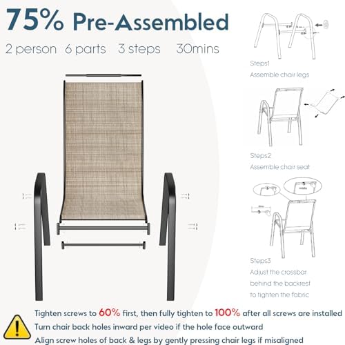 Arlopu 5 Pieces Outdoor Patio Dining Set, Glass Table and Textilene Chair