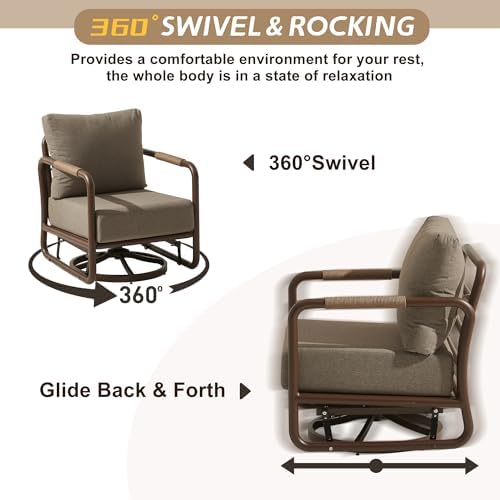3 Piece Patio Outdoor Aluminum Swivel Rocking Chair with Coffee Table and 6.7...