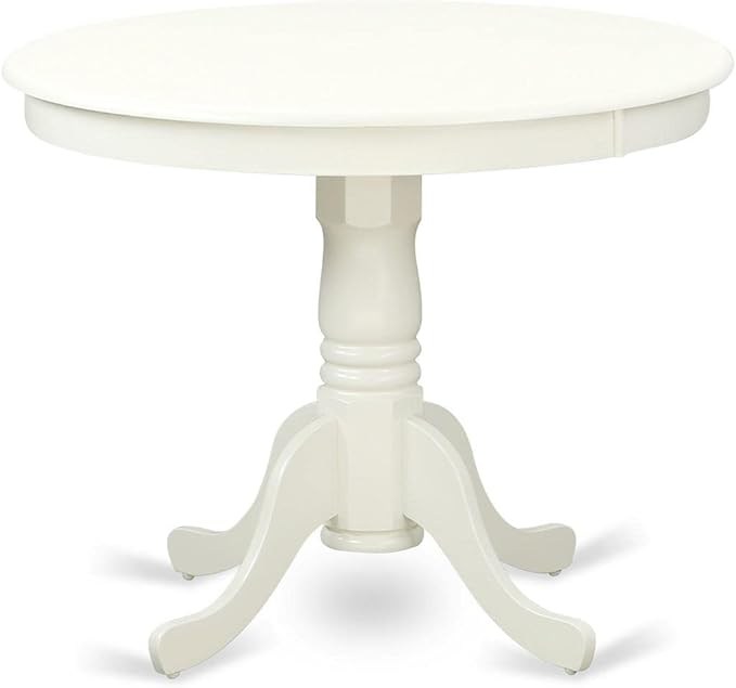 East West Furniture ANVE3-LWH-15 3 Piece Dining Table Set Contains a Round Dining Room Table with Pedestal and 2 Baby Blue Linen Fabric Upholstered Chairs, 36x36 Inch, Linen White