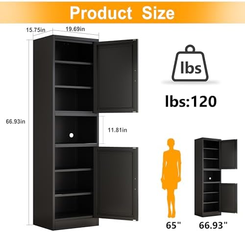 Ckzbx Tall Narrow Storage Cabinet 66.93" H Tall Bathroom Cabinet Metal P...