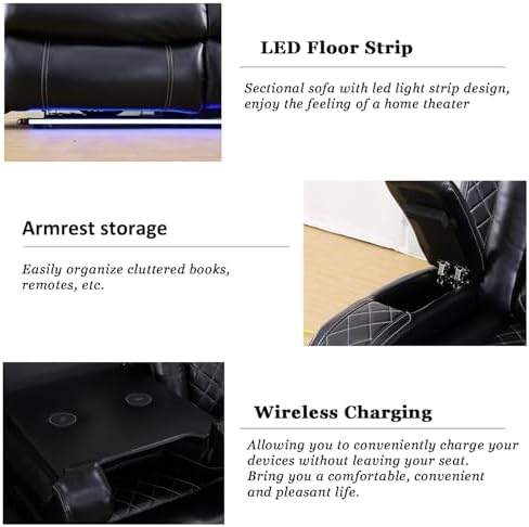 A Ainehome Power Recliner Set, Leather Sectional Sofa Set for Living Room, Ho...