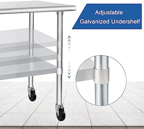 HARDURA Stainless Steel Commercial Table with Wheels 24 x 48 Inches