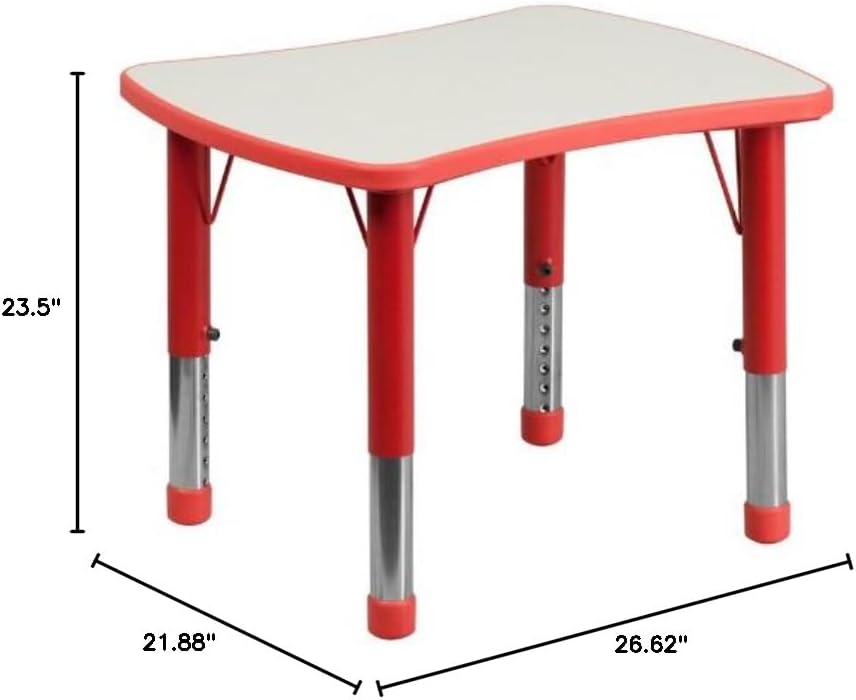 Flash Furniture 26.5x21.75 in Plastic Activity Table, Red/Gray | Table Only, Adjustable, Plastic, Durable Construction, Commercial Use