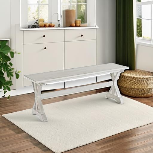 Boraam Jamestown Backless Dining Room Bench, Antique White