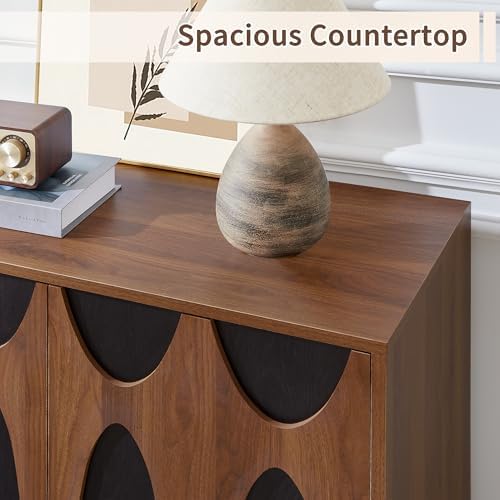 Bifins 63” Walnut and Black Sideboard Buffet Cabinet with Storage Set of 2