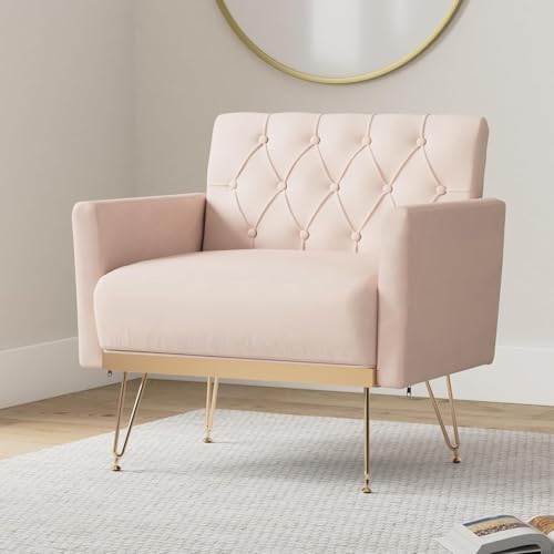 Olela Accent Chair with Arm for Living Room, Velvet Modern Armchair, Pink | S...