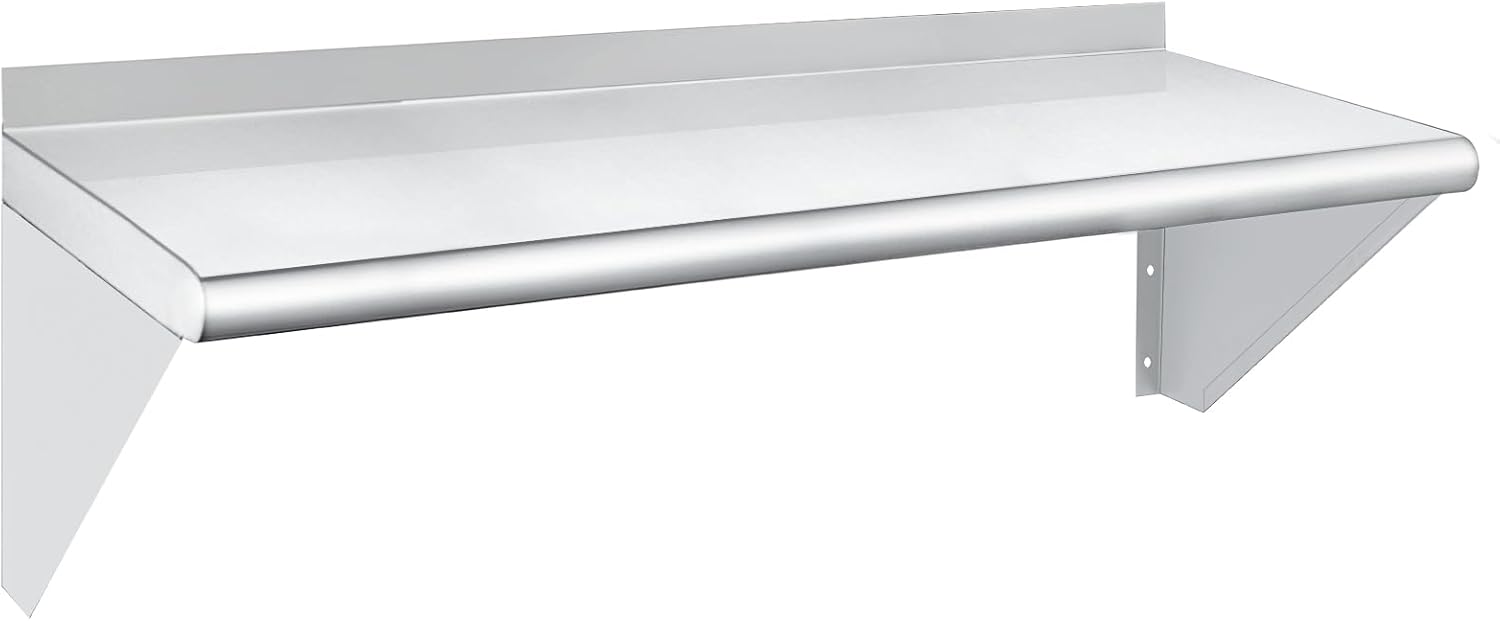 HARDURA Stainless Steel Shelf 12" x 36", 230lb Commercial Shelves Wall Mount Metal Shelving with Backsplash and Brackets for Kitchen, Restaurant, Laundry Room and Home