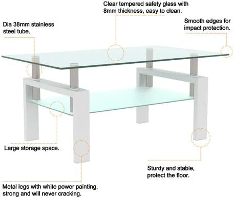 3 Piece Living Room Table Set, Glass Coffee Table and End Table Set of 3, Cof...