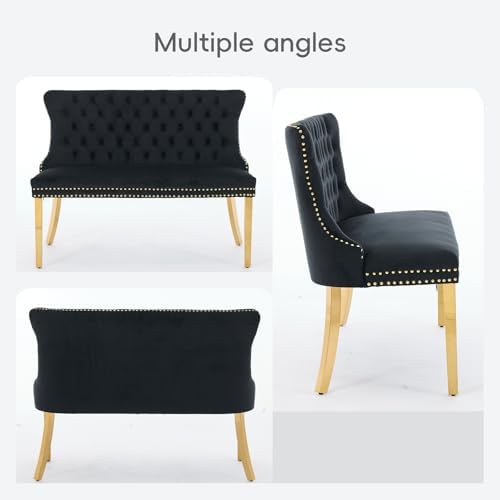 Velvet Double Dining Loveseat Bench with Wing Back, Tufted Upholstered 2-Seat...