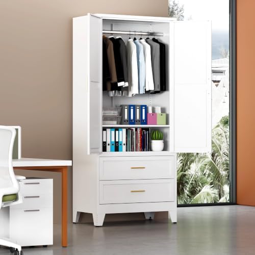 71 "H Armoire Wardrobe Closet with 2 Drawers and Adjustable Shelves | Me...