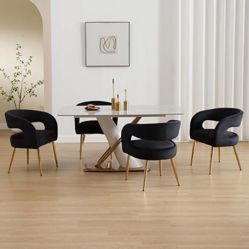 Hyfirm Black Barrel Dining Chairs Set of 4, Upholstered Velvet Dining Room Ch...