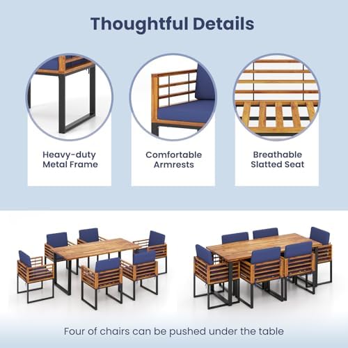 Tangkula 7 Piece Patio Dining Set, Acacia Wood Dining Chair & Table Set, ...