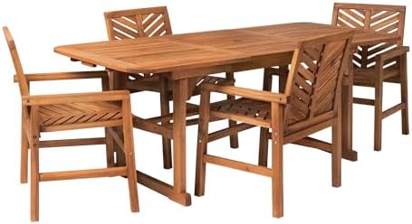 Walker Edison 4-6 Person Outdoor Wood Chevron Back Patio Furniture Dining Set...