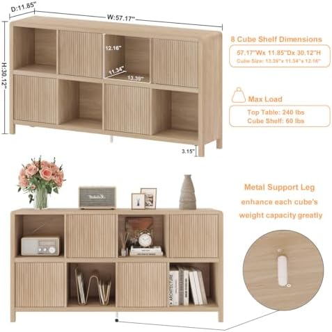 FATORRI 8 Cube Storage Organizer Bookshelf with Storage, 57 Inch Horizontal B...