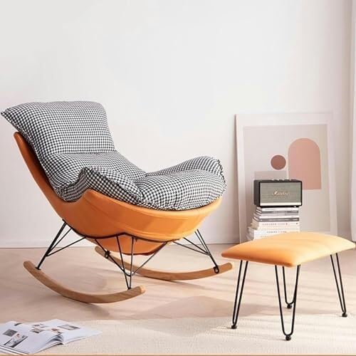 Comfortable Reclining Rocking Chair with Ottoman, Ergonomic High Lazy Sofa fo...