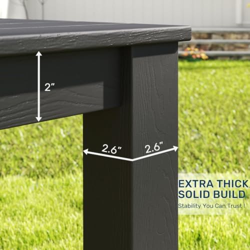 ZHUSI Patio Table, HIPS Outdoor Dining Table with Umbrella Hole, Black