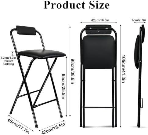 Folding Stool with Back,1Pcs Tall Foldable Stool 25.5 Inch