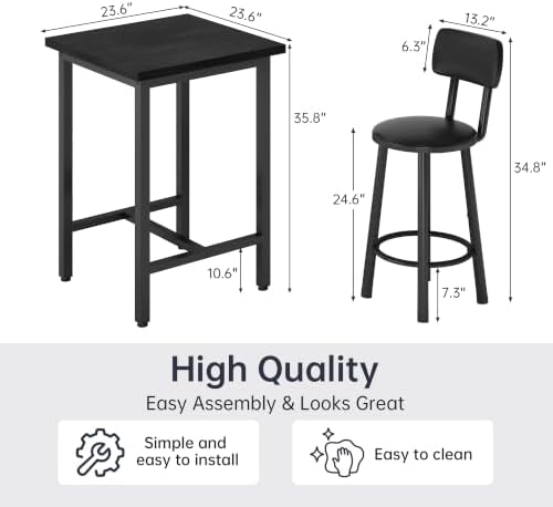 3 Piece Bar Table and Chairs Set for 2, Counter Height Square Pub Dining Set,...