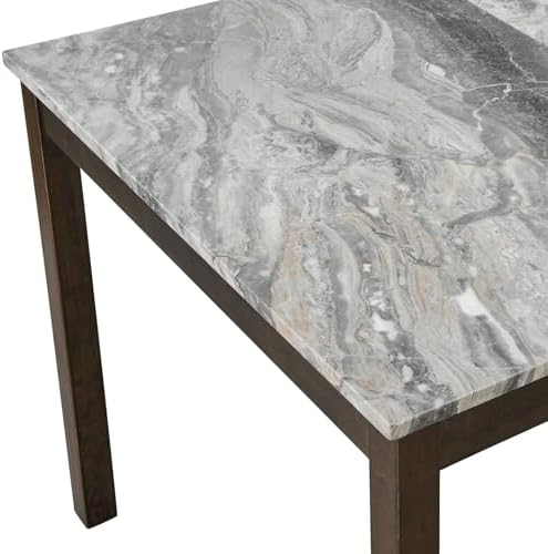 LUXOAK 7-Piece Wood Dining Table Set with Faux Marble Tabletop, Dark Brown