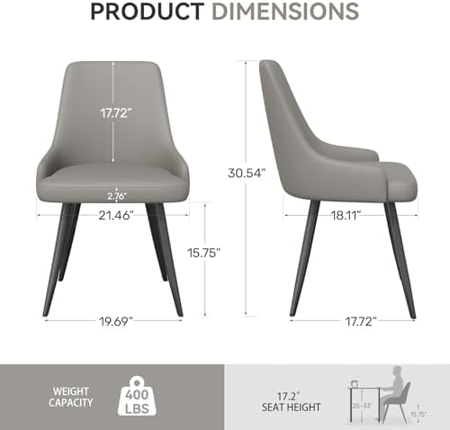 Faux Leather Chairs Set of 6, Waterproof Padded Seat,Grey