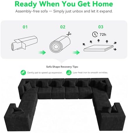 MONVANE Oversized Sectional Couch 12-Seat, Chenille, Black | Sectional Couch ...