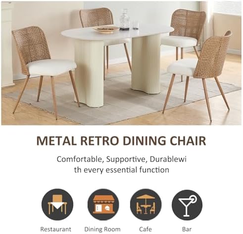 Rattan Dining Chairs Set of 4,Modern Upholstered Kitchen Room Chairs,Accent D...