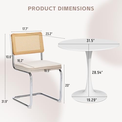 31.5" Small Round Kitchen Table Set for 2 with Velvet Upholstered Chairs