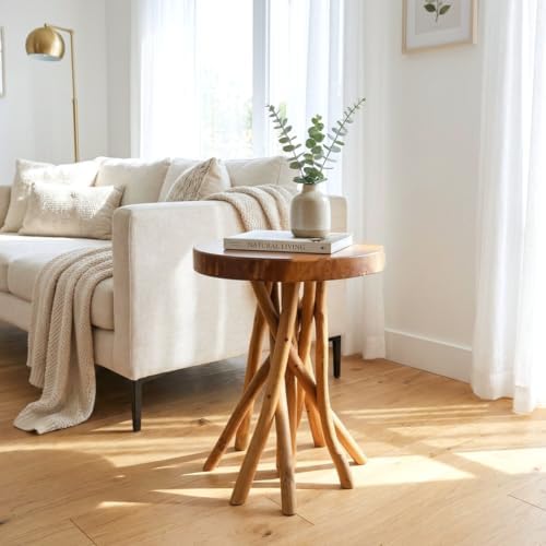 WELLAND Solid Teak End Table, Stick Leg Accent Table, 16" L x 16" W...