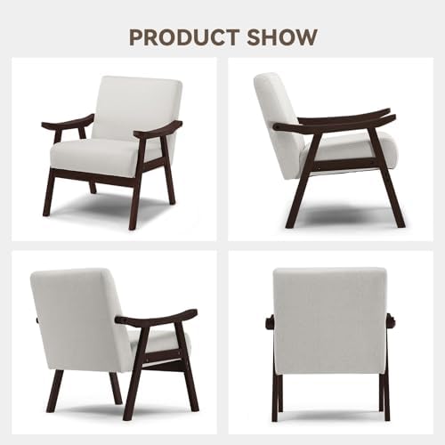 COMHOMA Accent Chair, Mid Century Modern Chair with Solid Wood Armrest, Comfy...