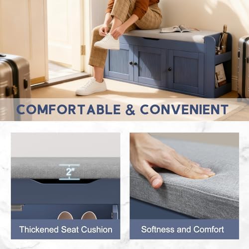 42.6" Storage Bench - Shoe Storage Bench with Side Storage Shelves and 3...