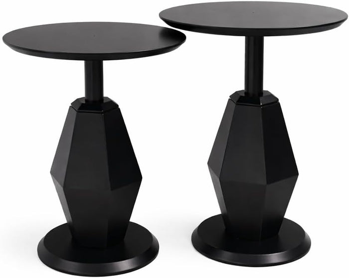 Round Wood Side Table, Set of 2, Coffee Nightstand Cocktail Drink Modern Accent Circle End Table, Wood Pedestal Base for Living Room, Bedroom, Small Spaces, Offices, Black