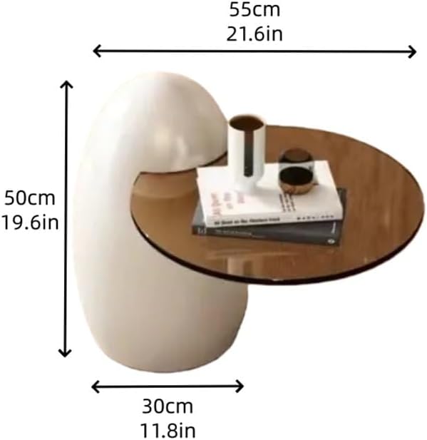 Modern PE Plastic Coffee Table, Nesting End Table with Glass Top, Egg-Shaped ...