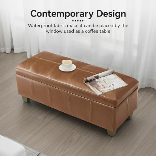 WUTUTUEE 41" Faux Leather Storage Ottoman, Stitch Tufted Rectangle Uphol...