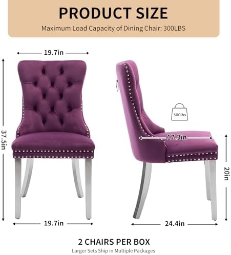 Velvet Dining Chairs Set of 4, Tufted Upholstered High Wingback Chairs with N...