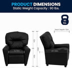 Flash Furniture Chandler LeatherSoft Kids Recliner with Cup Holder and Safety Recline, Contemporary Reclining Chair for Kids, Supports up to 90 lbs., Black