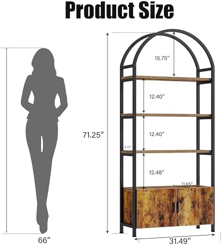 Jehiatek Arched Bookshelf with Storage Cabinet 71 Inch Tall Industrial Bookca...