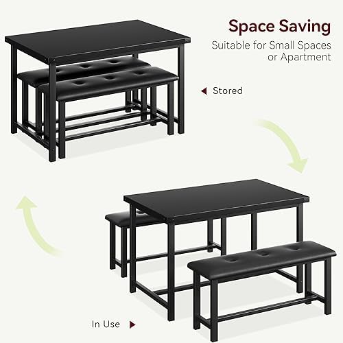 IDEALHOUSE Dining Table Set for 4, Kitchen Table with Upholstered Bench, 3 Pi...