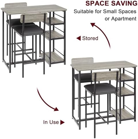 Dining Table Set for 2 with 3 Storage Shelves, 3-Piece Counter Height Kitchen...