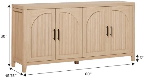Walker Edison Sasha 4-Door Reeded Sideboard Buffet with Cord Management, 60 I...