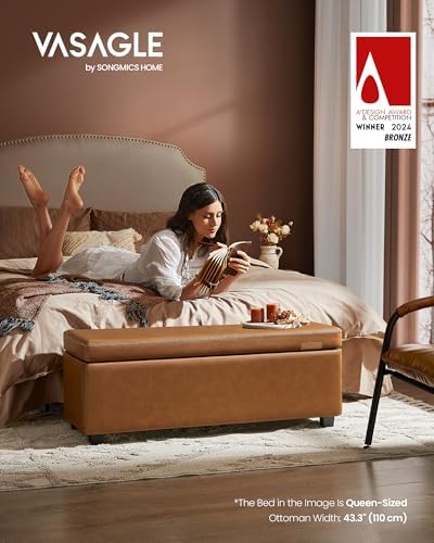 VASAGLE Storage Ottoman Bench with Stitching, PU Leather, Entryway Bedroom | ...