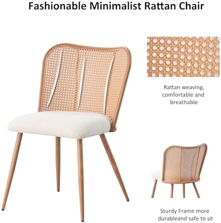 Rattan Dining Chairs Set of 4,Modern Chairs with Cane Back Upholstered Boucle...