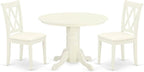 East West Furniture SHCL3-WHI-C 3 Piece Dining Room Furniture Set Contains a Round Kitchen Table with Pedestal and 2 Linen Fabric Upholstered Dining Chairs, 42x42 Inch, Linen White