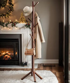 Pipishell Sturdy Wooden Coat Tree with 8 Hooks, 3 Adjustable Sizes for Clothes, Hat Stand Used in Bedroom/Office/Entryway, Brown
