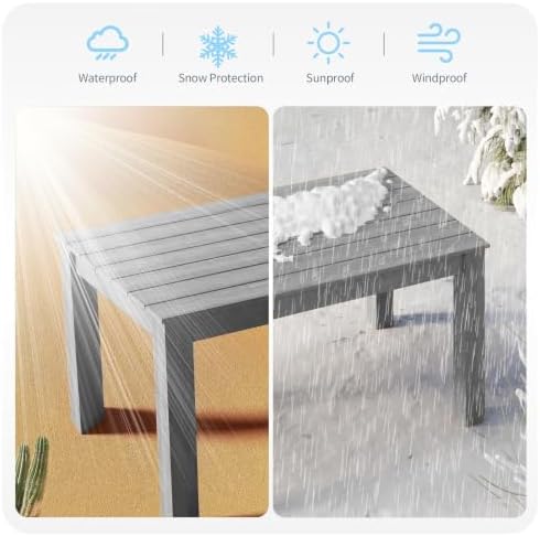 ZHUSI Patio Table, HIPS Outdoor Table with Umbrella Hole, Grey