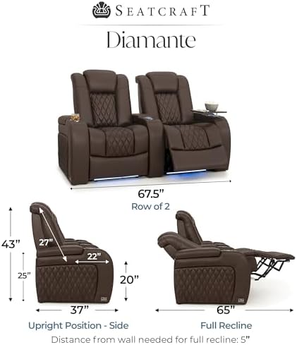 Seatcraft Diamante Home Theater Seating Brown Row of 2 | Italian Leather, Wal...