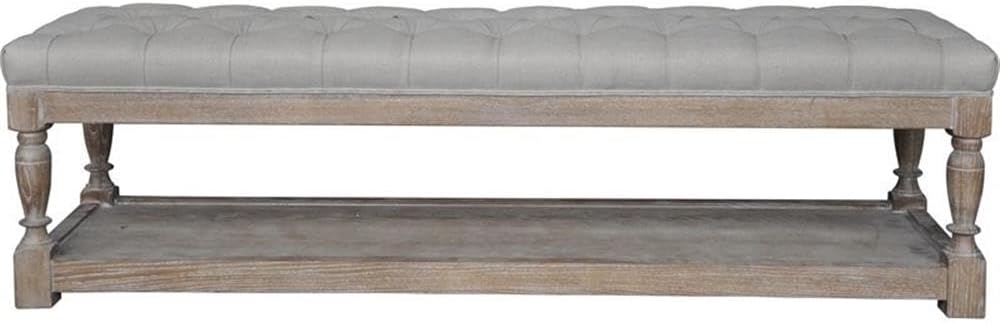 Pangea Home Athena 17" Wood Bench in Antique White & Frost Gray