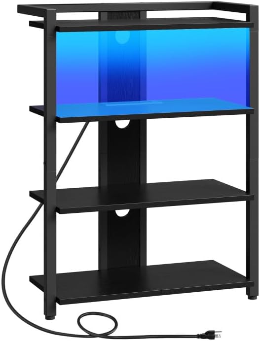 HOOBRO 4-Tier AV Media Stand, Media Console with Charging Station and LED Lig...
