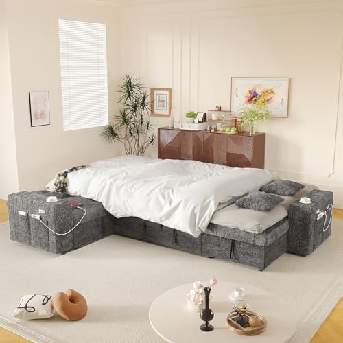 Modular Sectional Sleeper Sofa with Pull Out Bed, 108 Inch U Shaped 7 Seat Co...